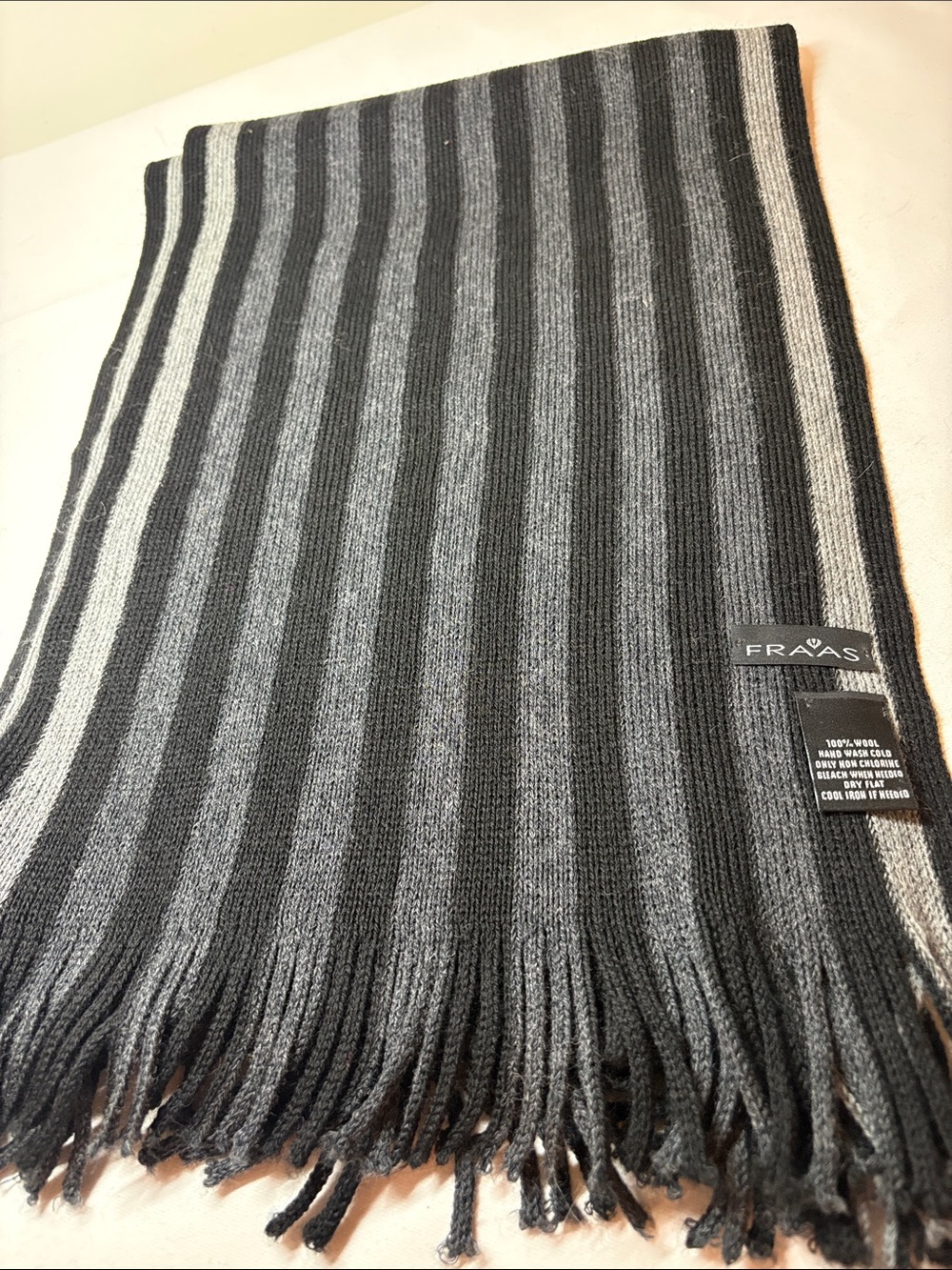 Fraas Black/Gray Wool Scarf 11”x60”